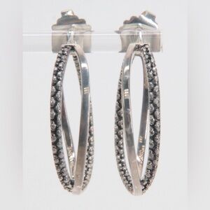 Michael Dawkins Sterling Silver Bead Texture Twist Hoop Earrings